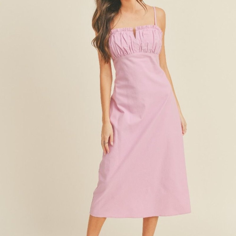 New Lavender Ruffle Cut Out Midi Dress